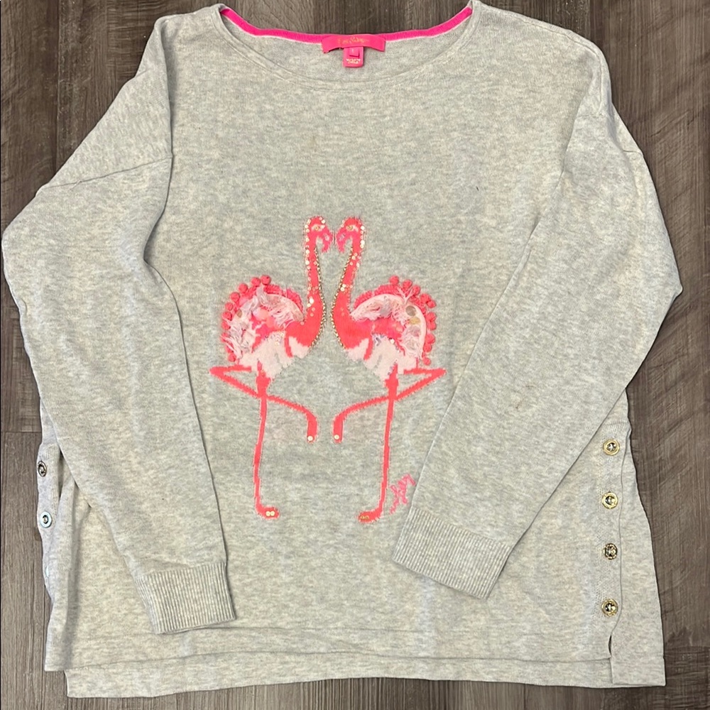 Flamingo Graphic Gray Sweater